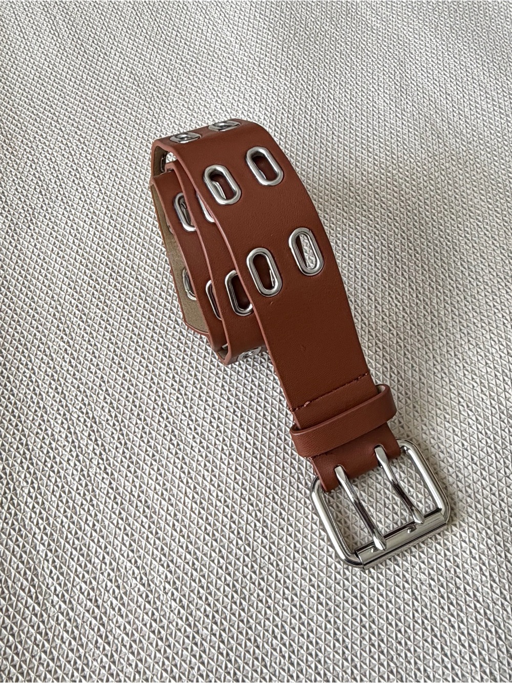 Brown Faux Leather Grommet Belt with Silver Hardware